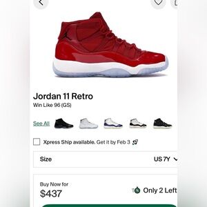 Jordan 11 Retro GS Red White Sneakers